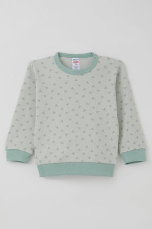 Breeze Erkek Bebek Pijama Takımı Omuzdan Patlı Mini Üçgenler Desenli 4 Ay-1 Yaş, Su Yeşili