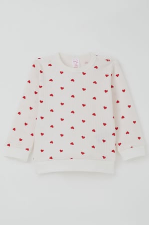 Breeze Kız Bebek Pijama Takımı Omuzdan Patlı Kalp Desenli 4 Ay-1 Yaş, Ekru