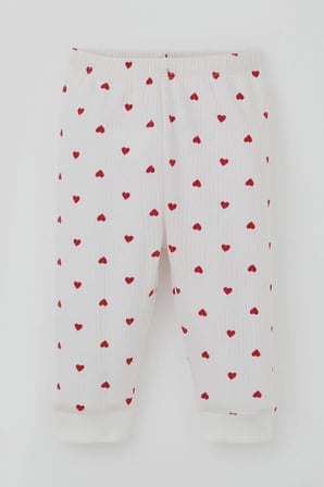 Breeze Kız Bebek Pijama Takımı Omuzdan Patlı Kalp Desenli 4 Ay-1 Yaş, Ekru