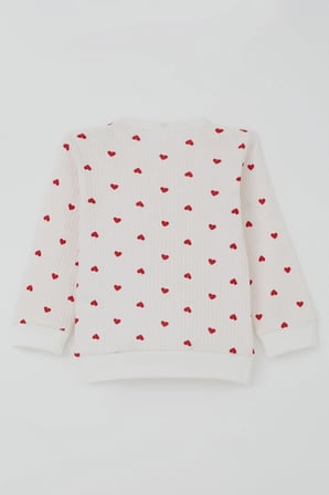 Breeze Kız Bebek Pijama Takımı Omuzdan Patlı Kalp Desenli 4 Ay-1 Yaş, Ekru