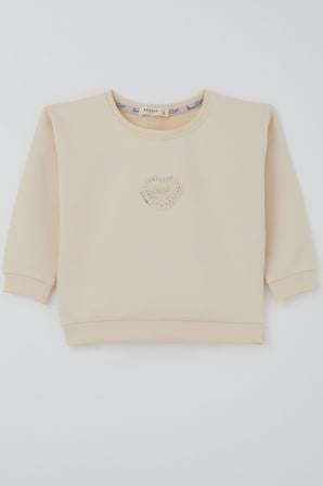 Breeze Kız Çocuk Sweatshirt Güpürlü Kalp Arma Detaylı 2-6 Yaş, Krem