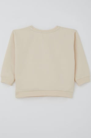 Breeze Kız Çocuk Sweatshirt Güpürlü Kalp Arma Detaylı 2-6 Yaş, Krem