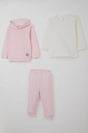 Breeze Kız Bebek Bodyli 3 Lü Takım Sevimli Minik Tavşancık Armalı Çıtçıtlı 4 Ay-1 Yaş, Pembe