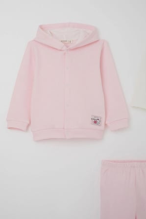 Breeze Kız Bebek Bodyli 3 Lü Takım Sevimli Minik Tavşancık Armalı Çıtçıtlı 4 Ay-1 Yaş, Pembe