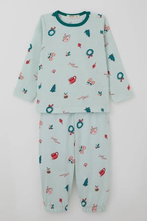 Breeze Kız Bebek Pijama Takımı Neşeli Sezon Yılbaşı Temalı 9 Ay-3 Yaş, Su Yeşili