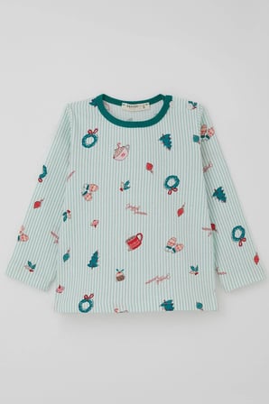 Breeze Kız Bebek Pijama Takımı Neşeli Sezon Yılbaşı Temalı 9 Ay-3 Yaş, Su Yeşili