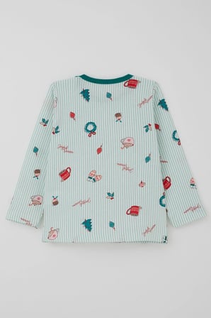 Breeze Kız Bebek Pijama Takımı Neşeli Sezon Yılbaşı Temalı 9 Ay-3 Yaş, Su Yeşili