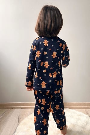 Breeze Erkek Bebek Pijama Takımı Yılbaşı Temalı Kurabiye Adam Desenli 9 Ay-3 Yaş, Lacivert