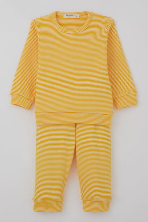 Breeze Erkek Bebek Pijama Takımı Omuzdan Patlı Rib Çizgili 4 Ay-1 Yaş, Sarı