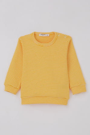 Breeze Erkek Bebek Pijama Takımı Omuzdan Patlı Rib Çizgili 4 Ay-1 Yaş, Sarı