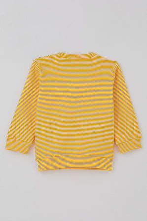 Breeze Erkek Bebek Pijama Takımı Omuzdan Patlı Rib Çizgili 4 Ay-1 Yaş, Sarı