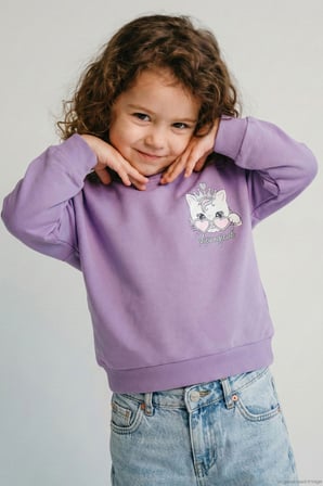 Breeze Kız Çocuk Sweatshirt Minik Taçlı Kedi Prenses Baskılı Sırt Baskı Detaylı 1.5-5 Yaş, Lila