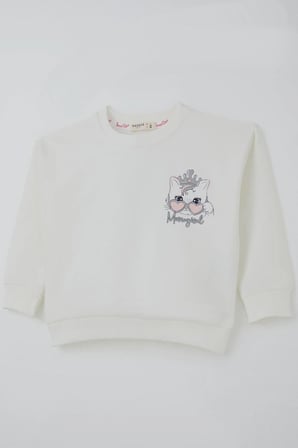 Breeze Kız Çocuk Sweatshirt Minik Taçlı Kedi Prenses Baskılı Sırt Baskı Detaylı 1.5-5 Yaş, Ekru