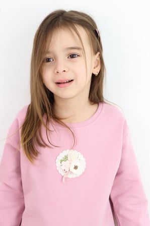 Breeze Kız Çocuk Sweatshirt Triko Çiçek Aplike Armalı 2-6 Yaş, Gülkurusu