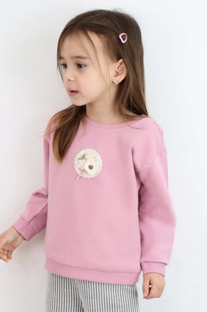 Breeze Kız Çocuk Sweatshirt Triko Çiçek Aplike Armalı 2-6 Yaş, Gülkurusu