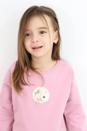 Breeze Kız Çocuk Sweatshirt Triko Çiçek Aplike Armalı 2-6 Yaş, Gülkurusu