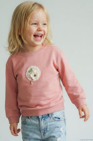 Breeze Kız Çocuk Sweatshirt Triko Çiçek Aplike Armalı 2-6 Yaş, Gülkurusu
