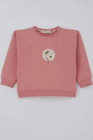 Breeze Kız Çocuk Sweatshirt Triko Çiçek Aplike Armalı 2-6 Yaş, Gülkurusu
