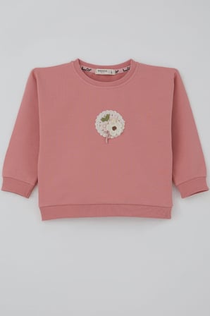 Breeze Kız Çocuk Sweatshirt Triko Çiçek Aplike Armalı 2-6 Yaş, Gülkurusu