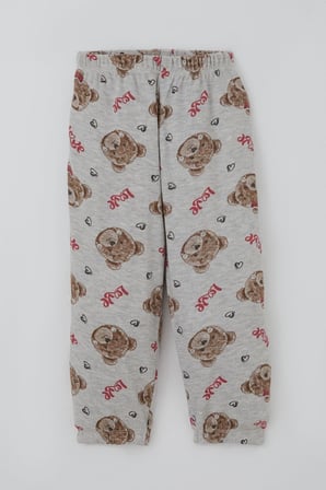 Breeze Kız Bebek Pijama Takımı Sevgi Temalı Fiyonklu Ayıcık Desenli 9 Ay-3 Yaş, Açık Gri Melanj