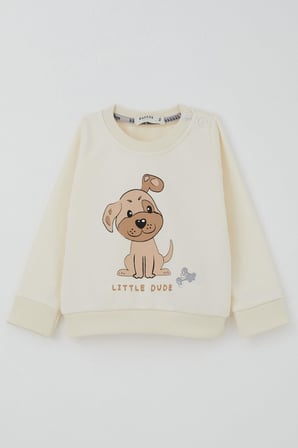 Breeze Erkek Bebek Eşofman Takımı Sevimli Köpekçik Baskılı 6 Ay-2 Yaş, Krem