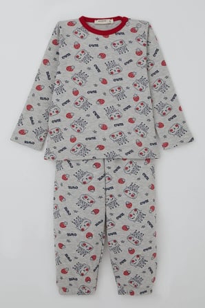 Breeze Kız Bebek Pijama Takımı Sevimli Kraliçe Desenli Çilekli 9 Ay-3 Yaş, Açık Gri Melanj