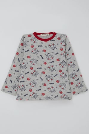 Breeze Kız Bebek Pijama Takımı Sevimli Kraliçe Desenli Çilekli 9 Ay-3 Yaş, Açık Gri Melanj