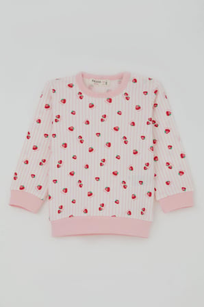 Breeze Kız Bebek Pijama Takımı Omuzdan Patlı Çilek Desenli 4 Ay-1 Yaş, Ekru