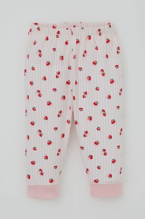Breeze Kız Bebek Pijama Takımı Omuzdan Patlı Çilek Desenli 4 Ay-1 Yaş, Ekru