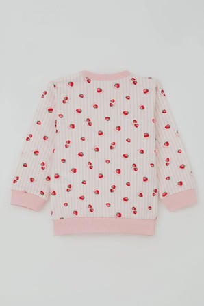 Breeze Kız Bebek Pijama Takımı Omuzdan Patlı Çilek Desenli 4 Ay-1 Yaş, Ekru
