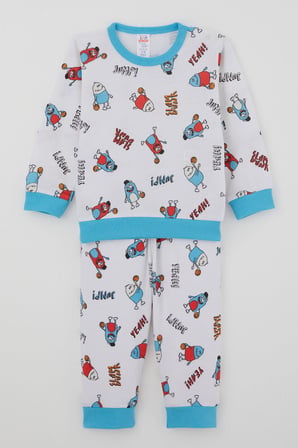 Breeze Erkek Bebek Pijama Takımı Omuzdan Patlı Mini Basket Yıldızı 4 Ay-1 Yaş, Beyaz