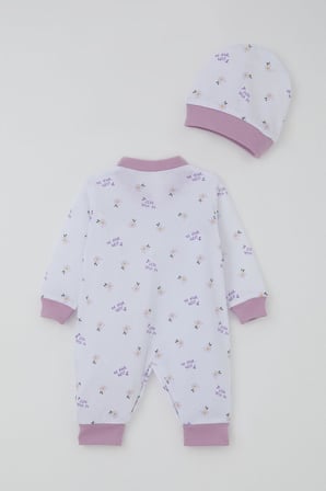 Breeze Kız Bebek Tulum Çiçek & Yazı Desenli 0-6 Ay, Beyaz