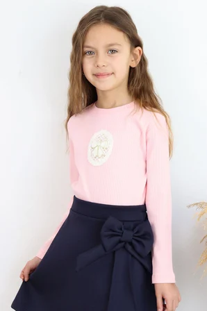 Breeze Kız Çocuk Uzun Kollu Tişört Vintage Dantel Fiyonk Aplikeli 5-10 Yaş, Pembe