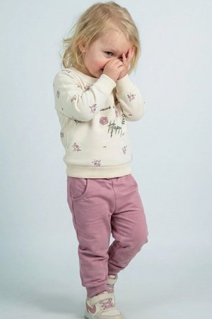 Breeze Kız Bebek Eşofman Takımı Pembe Çiçek Desenli 6 Ay-2 Yaş, Krem