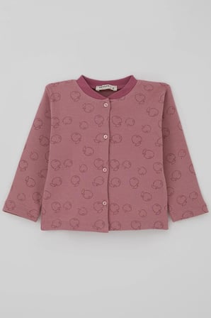 Breeze Kız Bebek Pijama Takımı Önden Düğmeli Elma Desenli 4 Ay-1 Yaş, Gülkurusu
