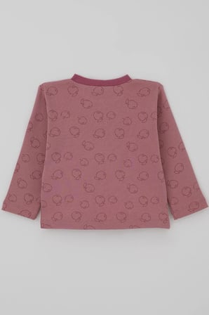 Breeze Kız Bebek Pijama Takımı Önden Düğmeli Elma Desenli 4 Ay-1 Yaş, Gülkurusu