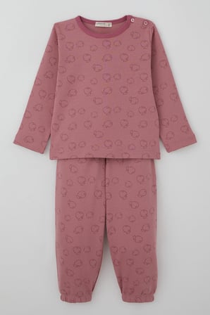Breeze Kız Bebek Pijama Takımı Elma Desenli 9 Ay-3 Yaş, Gülkurusu