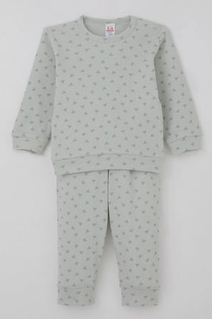 Breeze Erkek Bebek Pijama Takımı Omuzdan Patlı Minik Üçgenler Desenli 4 Ay-1 Yaş, Su Yeşili