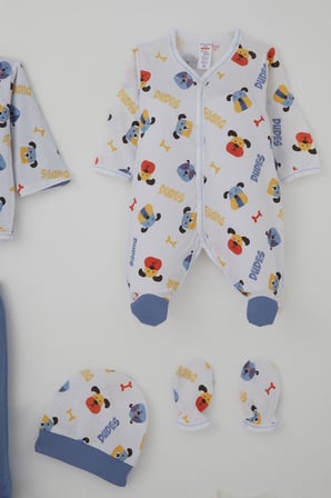 Breeze Erkek Bebek Hastane Çıkışı 8 Li Ahbap Köpekçikler Desenli 0-3 Ay, Beyaz