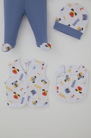 Breeze Erkek Bebek Hastane Çıkışı 8 Li Ahbap Köpekçikler Desenli 0-3 Ay, Beyaz