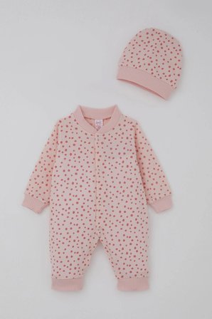 Breeze Kız Bebek Tulum Puantiye Desenli 0-6 Ay, Pudra