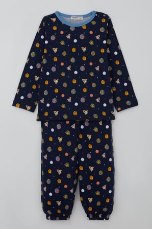 Breeze Erkek Bebek Pijama Takımı Galaksi Temalı 9 Ay-3 Yaş, Lacivert