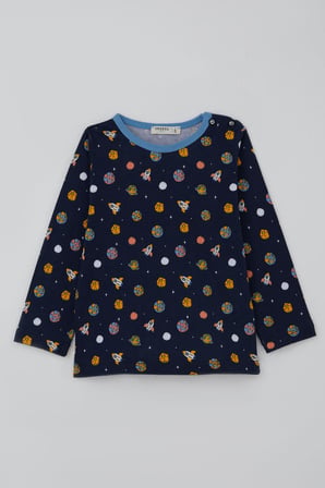 Breeze Erkek Bebek Pijama Takımı Galaksi Temalı 9 Ay-3 Yaş, Lacivert
