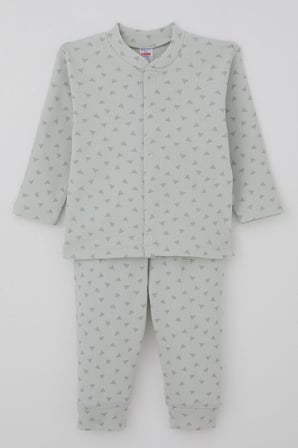 Breeze Erkek Bebek Pijama Takımı Mini Üçgenler Desenli Önden Çıtçıtlı 4 Ay-1 Yaş, Su Yeşili
