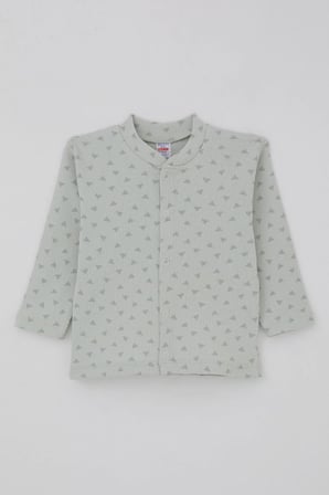 Breeze Erkek Bebek Pijama Takımı Mini Üçgenler Desenli Önden Çıtçıtlı 4 Ay-1 Yaş, Su Yeşili