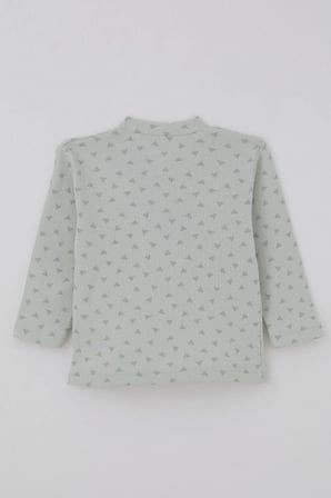 Breeze Erkek Bebek Pijama Takımı Mini Üçgenler Desenli Önden Çıtçıtlı 4 Ay-1 Yaş, Su Yeşili