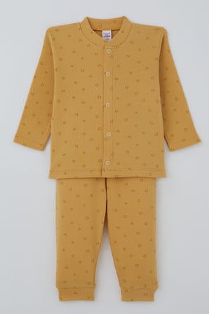Breeze Erkek Bebek Pijama Takımı Mini Üçgenler Desenli Önden Çıtçıtlı 4 Ay-1 Yaş, Hardal Sarı