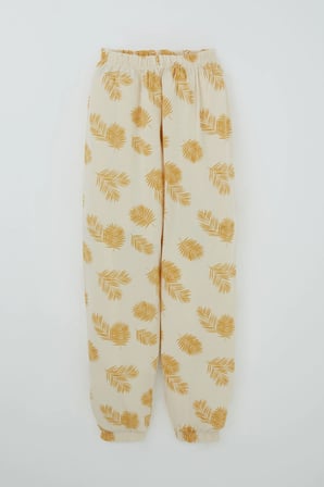 Breeze Kız Çocuk Pijama Takımı Tropik Yaprak Desenli 4-8 Yaş, Krem