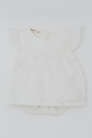 Breeze Kız Bebek Zıbın Elbise Çiçek Nakışlı 6 Ay-2 Yaş, Ekru