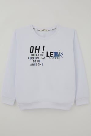 Breeze Erkek Çocuk Sweatshirt Renkli Yazı Baskılı 10-16 Yaş, Beyaz
